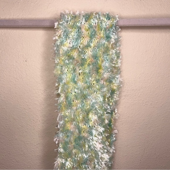 Pastel Green Fuzzy Knit Scarf Womens Colorful Soft Comfortable - Picture 4 of 10